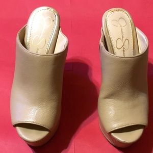 Jessica Simpson beige sexy leather wedges.